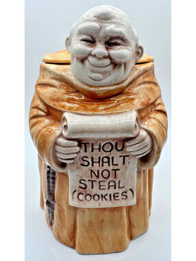 Vintage 1960s Treasure Craft Friar Monk Thou Shalt Not Steal Cookies Cookie Jar
